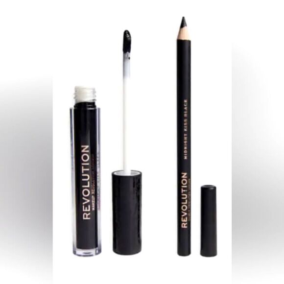 2 Revolution Midnight Kiss Black Matte Lipgloss & Lip Liner New in the box - Picture 4 of 10